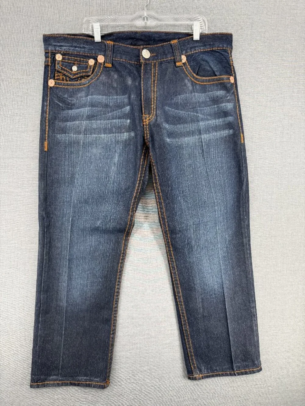 True Religion Joey Super T Jeans Mens 40x30 Blue Denim Straight Leg Pants USA